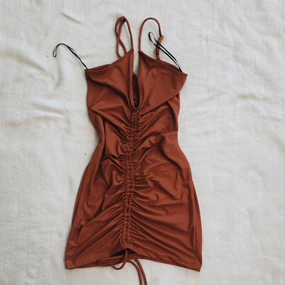 Rust Orange Ruched Mini Dress - Picture 1 of 2